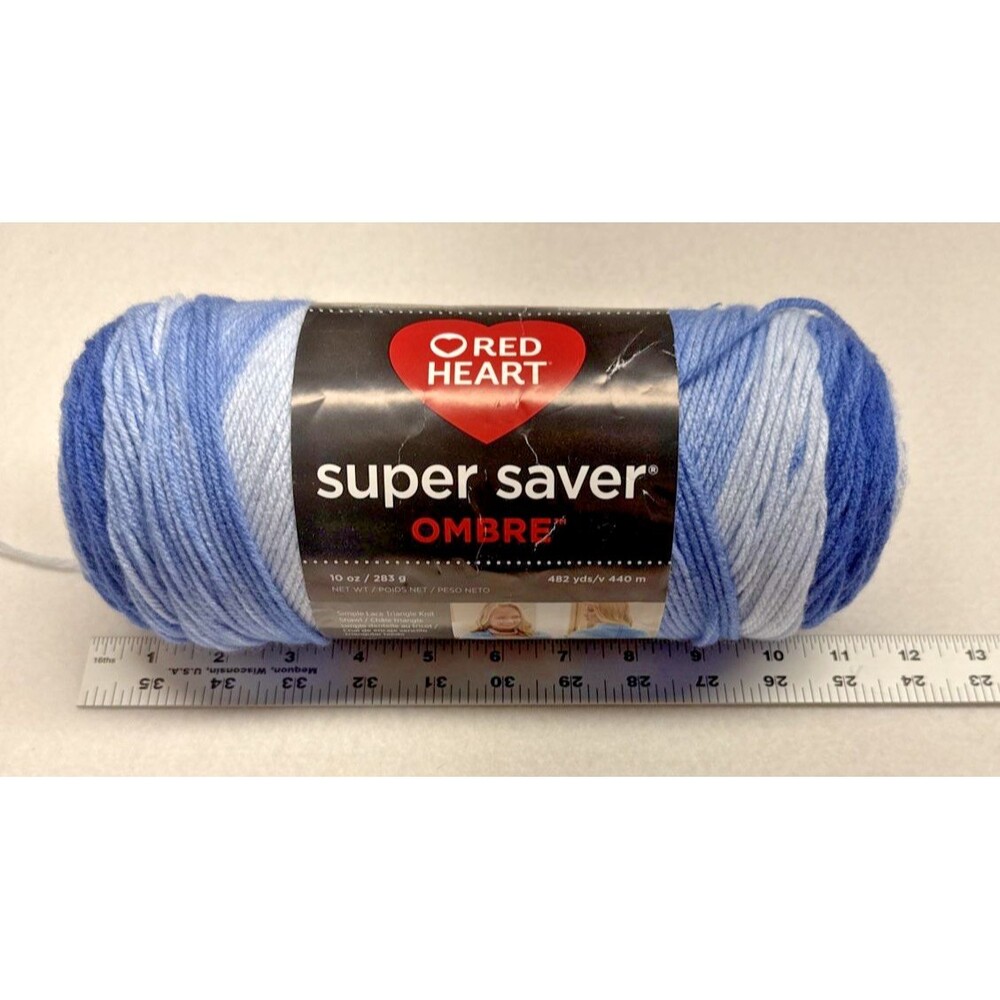 Red Heart Super Saver Ombre Yarn True Blue 10 oz 482 Yds Acrylic Knitting Croche